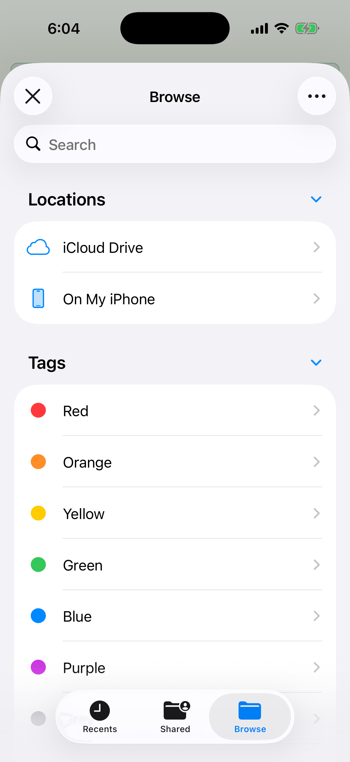 File browser on the Browse tab with iCloud Drive and On My iPhone