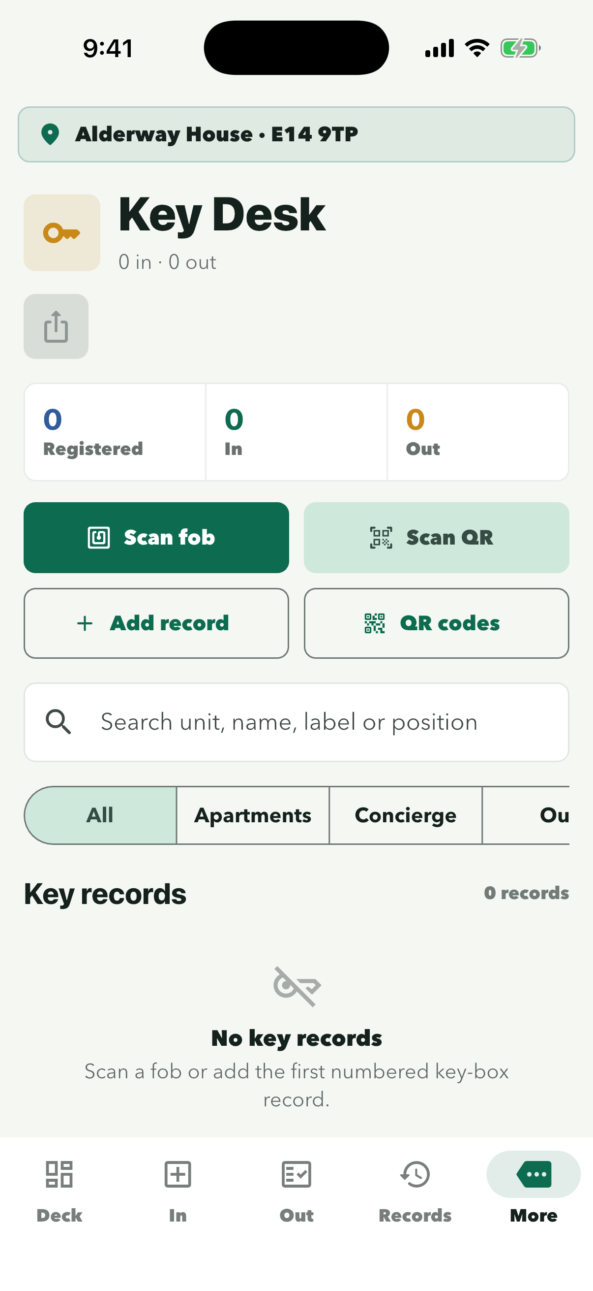 Key Desk with Scan fob, Scan QR, Add record and QR codes