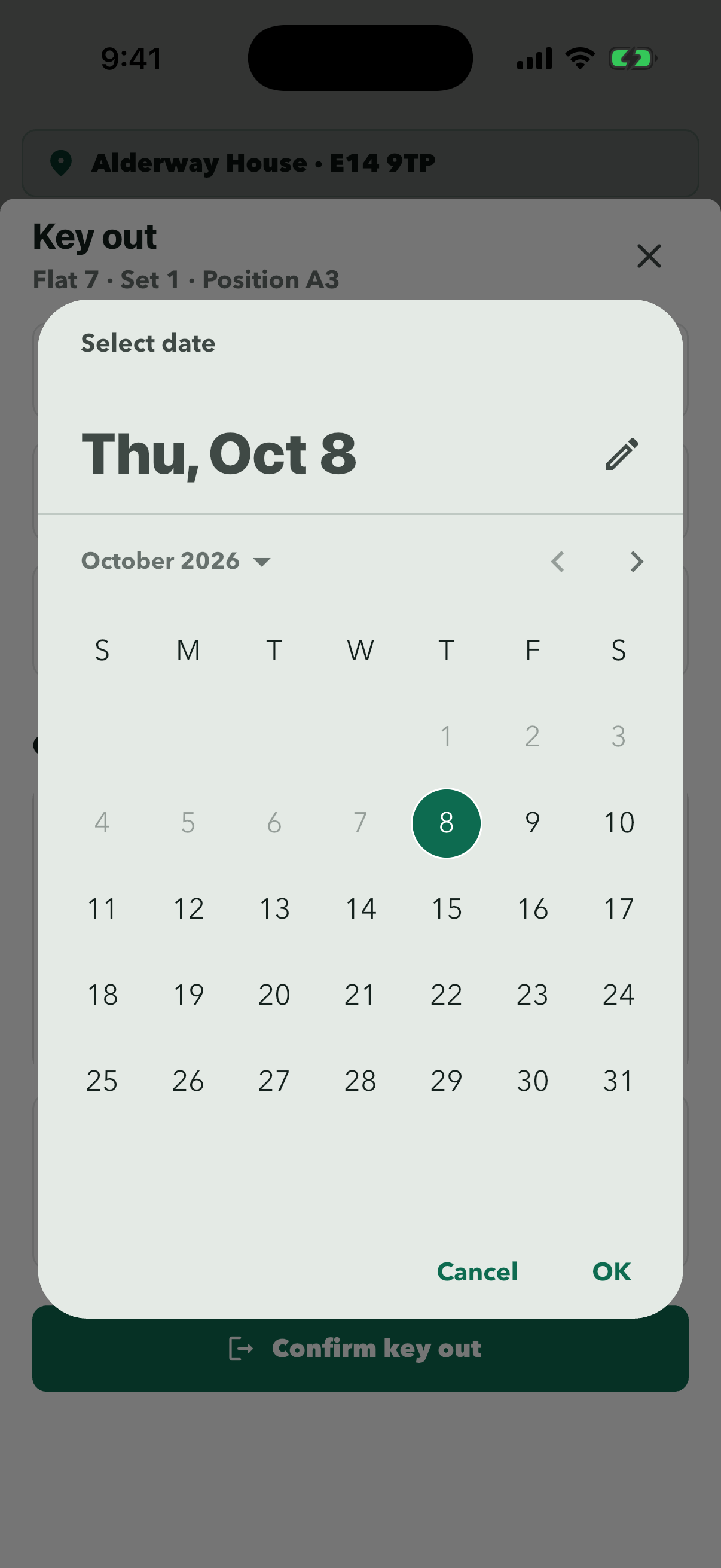 Date picker for the expected return