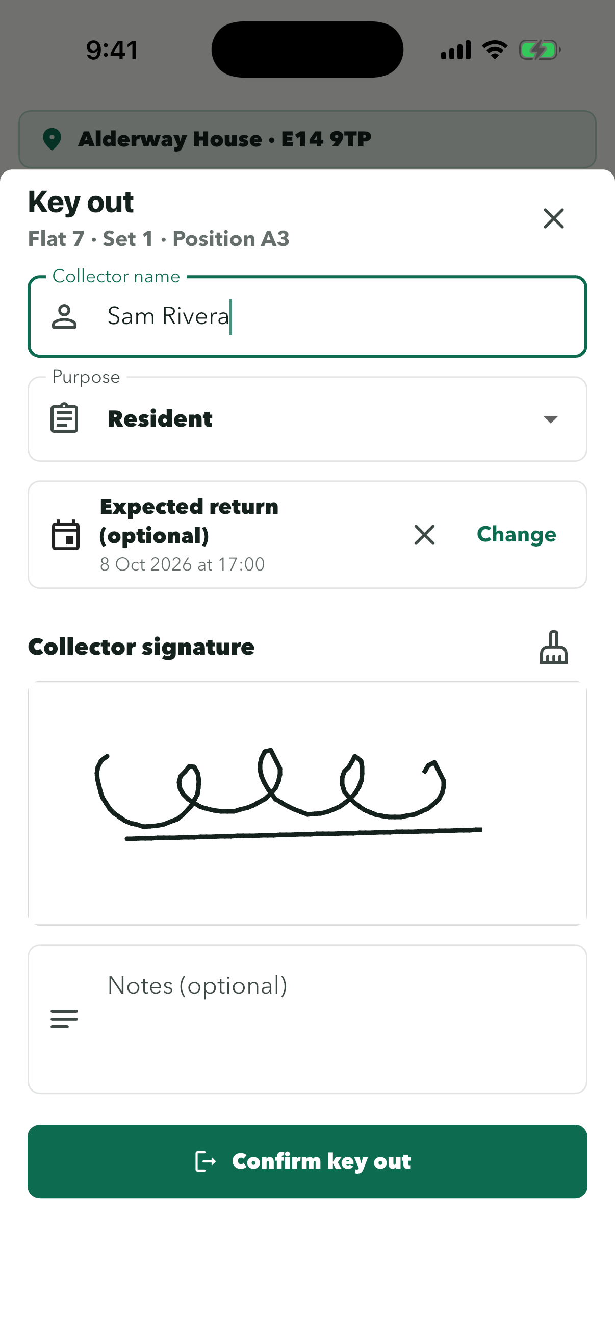 Signature drawn and Confirm key out