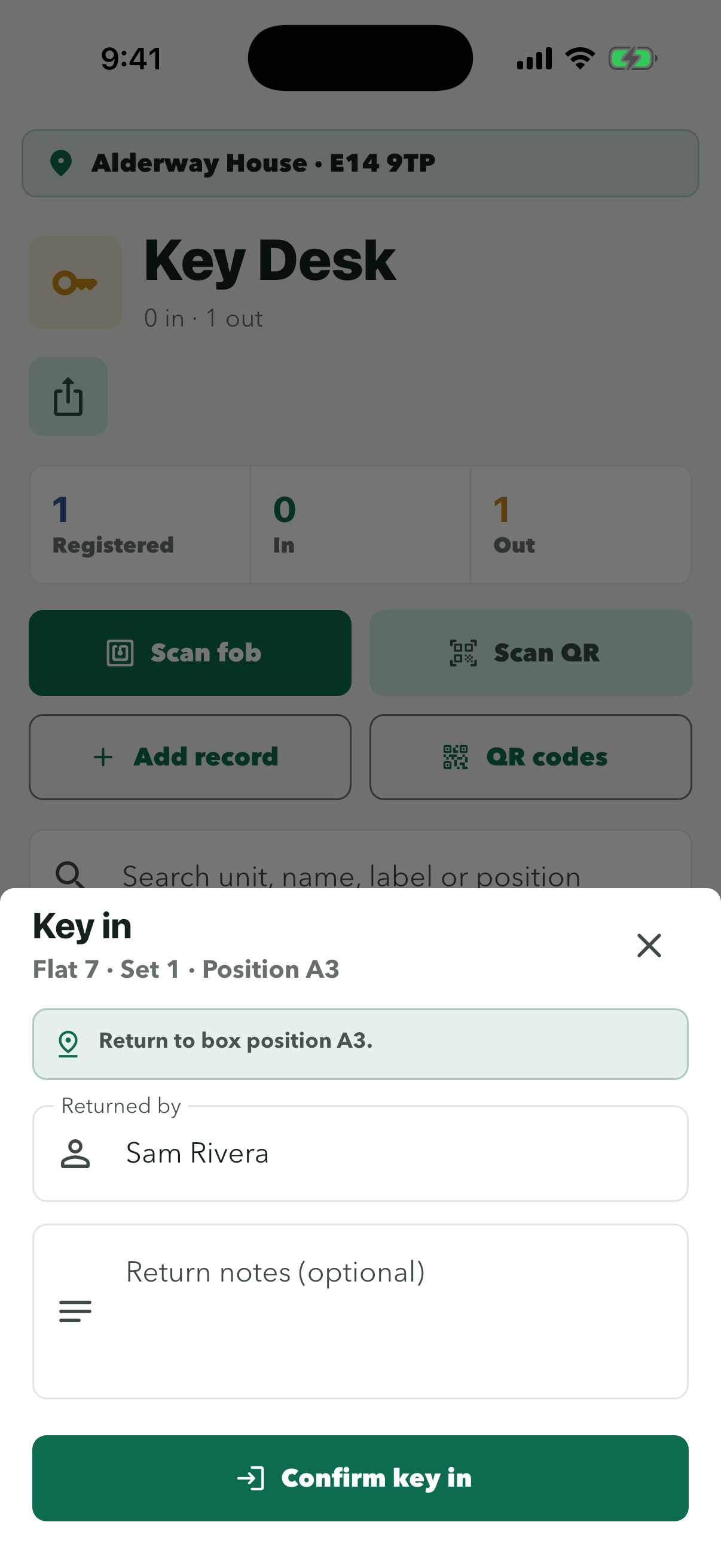 Key in sheet with Return to box position A3 and Confirm key in
