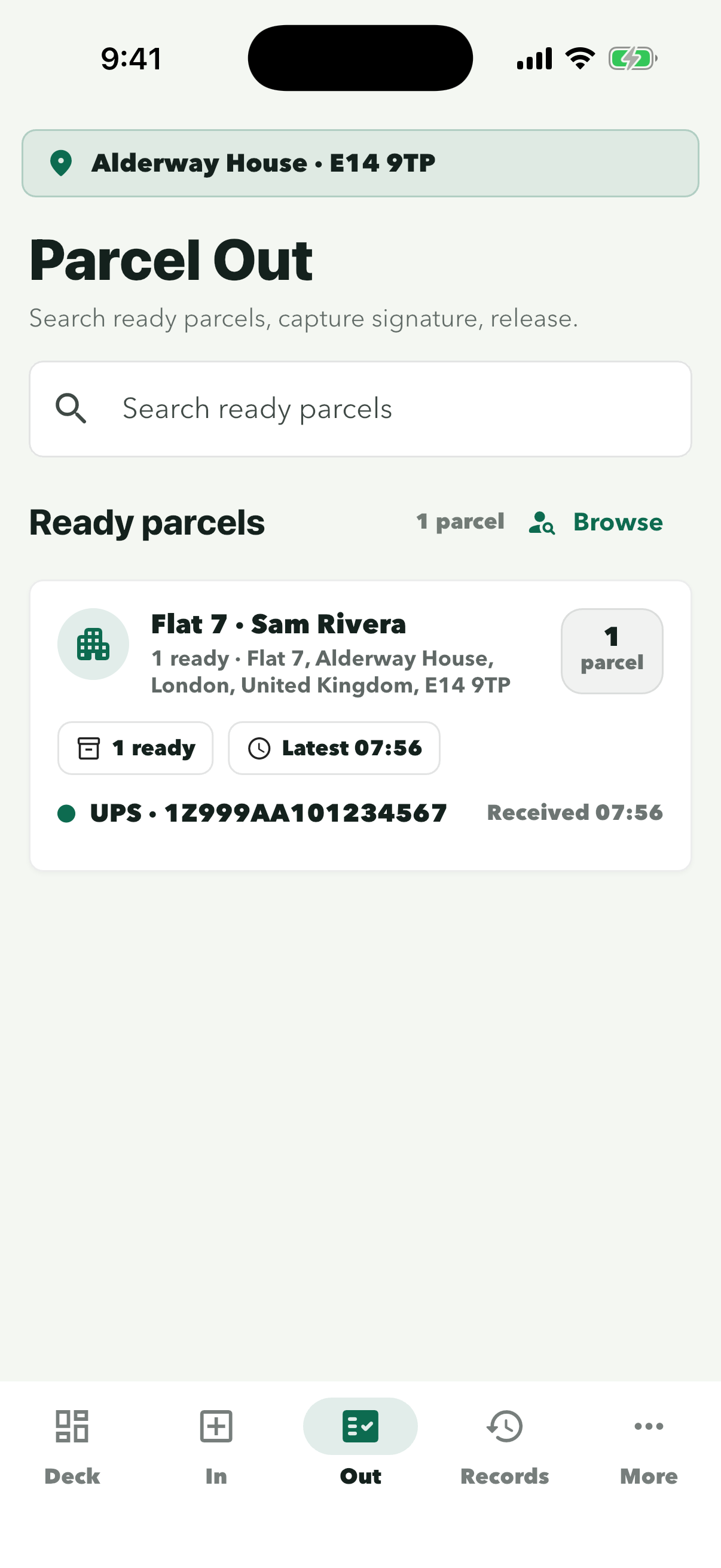 Parcel Out with Flat 7, Sam Rivera, 1 ready
