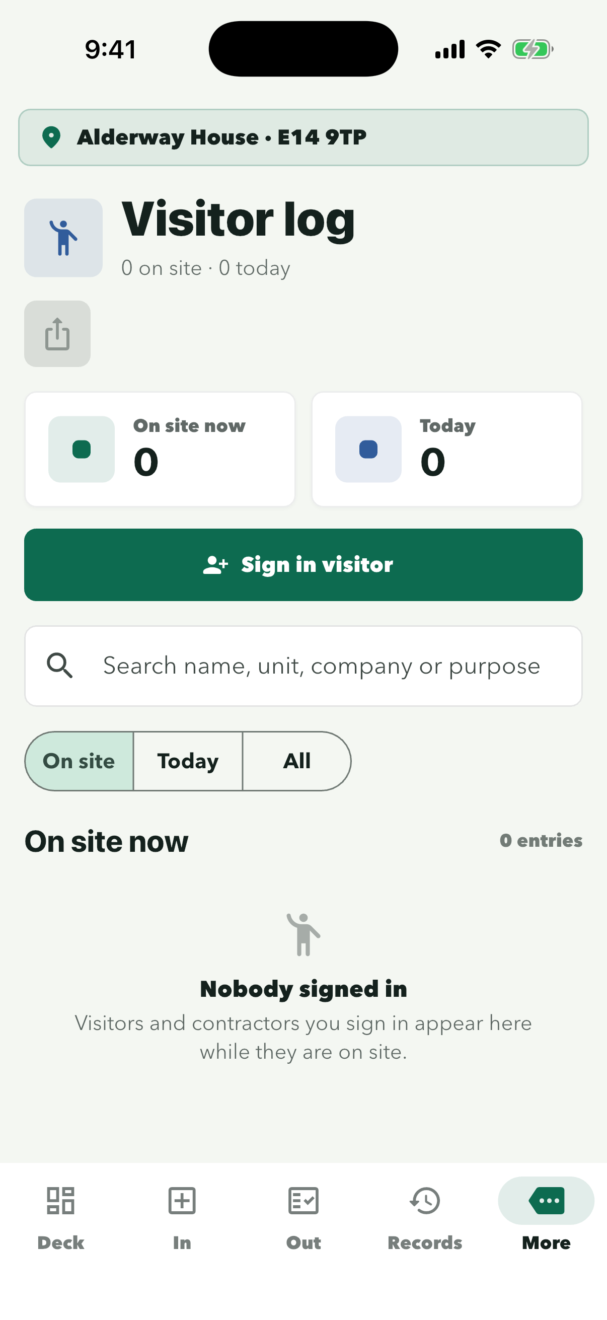 Visitor log with Sign in visitor