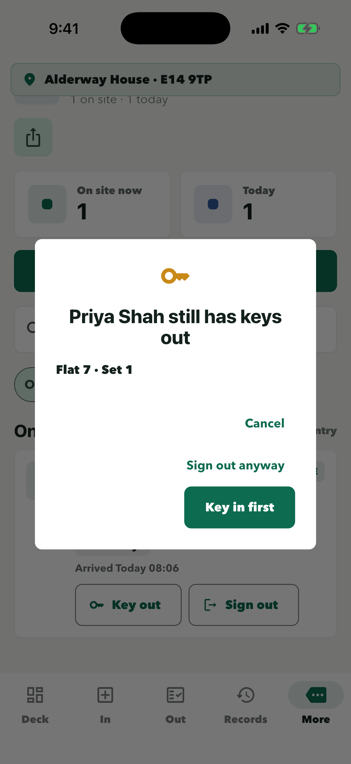 Warning that Priya Shah still has keys out, with Key in first