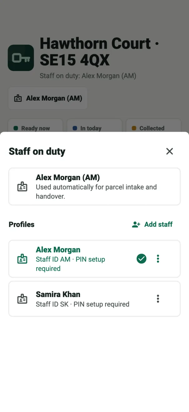 ConciergeDeck mobile staff profile selection